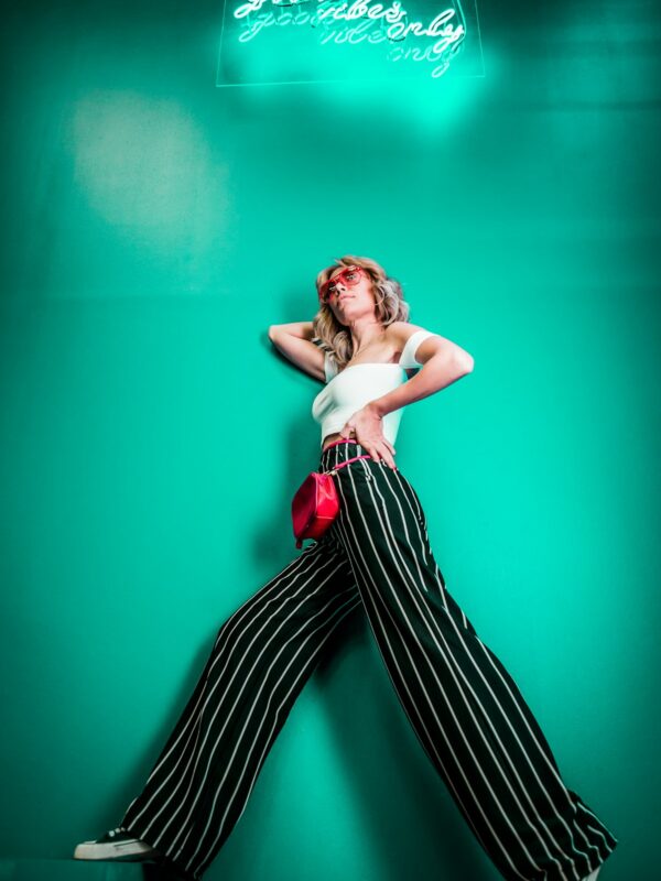 Striped Wide-Leg Trousers in Black and White